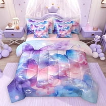 Feelyou Blue Purple Butterfly Twin Bedding Sets 7pcs, Dreamy Animal Bedding Comforter Set