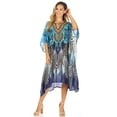 thumbnail image 5 of Sakkas Jenni Women's Mid Length Boho Caftan Kaftan Dress Cover up Flowy Rhinestone - ZB55-Blue - One Size, 5 of 5