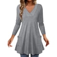 thumbnail image 2 of Ynynloco Long Sleeve for Womens Tops with 2 Pockets Fall Oversized Blouses Pullover Solid Color Dressy Casual T-Shirts Outfits, 2 of 9