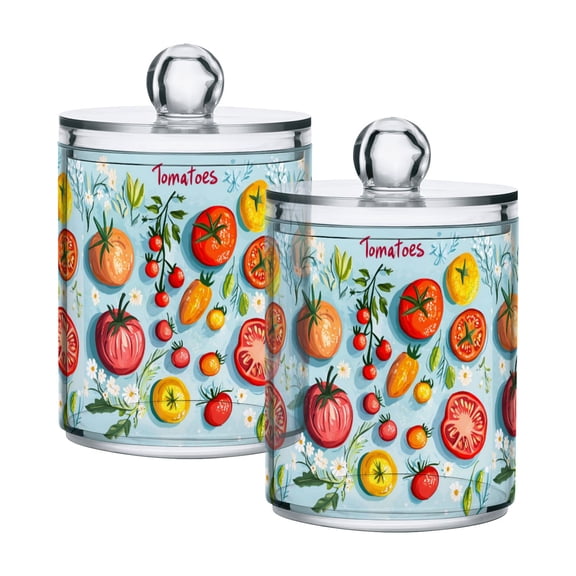 Yayeee 2 Pack Qtip Holder Bathroom Cotton Swab Canister with Lid Clear Dispenser Set, Yellow Tomatoes