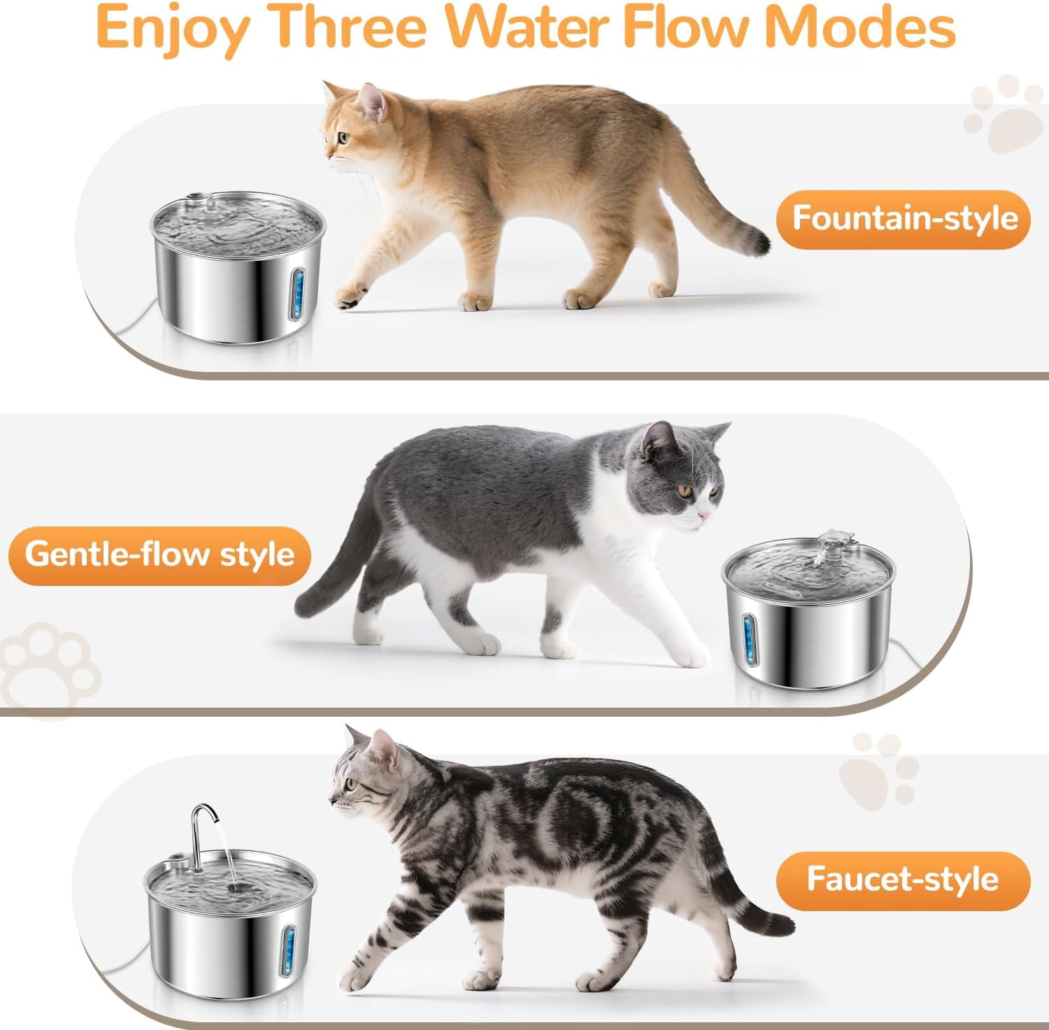 Automatic Stainless Steel Pet Water Fountain, 4L/135oz Capacity with Replacement Filters, Ultra-Quiet Adjustable Pump, 3 Flow Modes for Cats and Dogs in Multi-Pet Homes