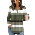 thumbnail image 2 of XuJwPNcy Womens Long Sleeve Striped Henley Tops Casual Loose Fit Color Block Blouse Spring Fall Tunic Shirts(Army Green,Large), 2 of 7