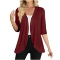 thumbnail image 2 of Frostluinai Women Cardigan 3/4 Sleeves Open Front Lightweight Cardigan Draped Ruffles Knit Cardigan Solid Casual Cover Up Cardigans, 2 of 8