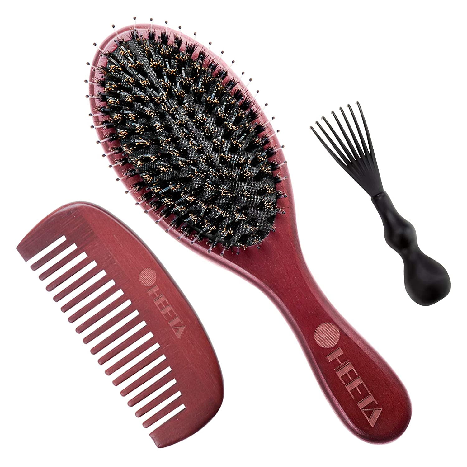 Boar Bristle Hair Brush Set for Women & Men - Wooden Comb & Oval Paddle Air Cushion Massage Comb Detangling Hair Brushes for Long, Thick, Thin, Fine, Curly & Tangled Hair (Red) | Boar Bristle Hair Brush Set for Women & Men - Wooden Comb & Oval Paddle Air Cushion Massage Comb Detangling Hair Brushes for Long, Thick, Thin, Fine, Curly & Tangled Hair (Red) |
