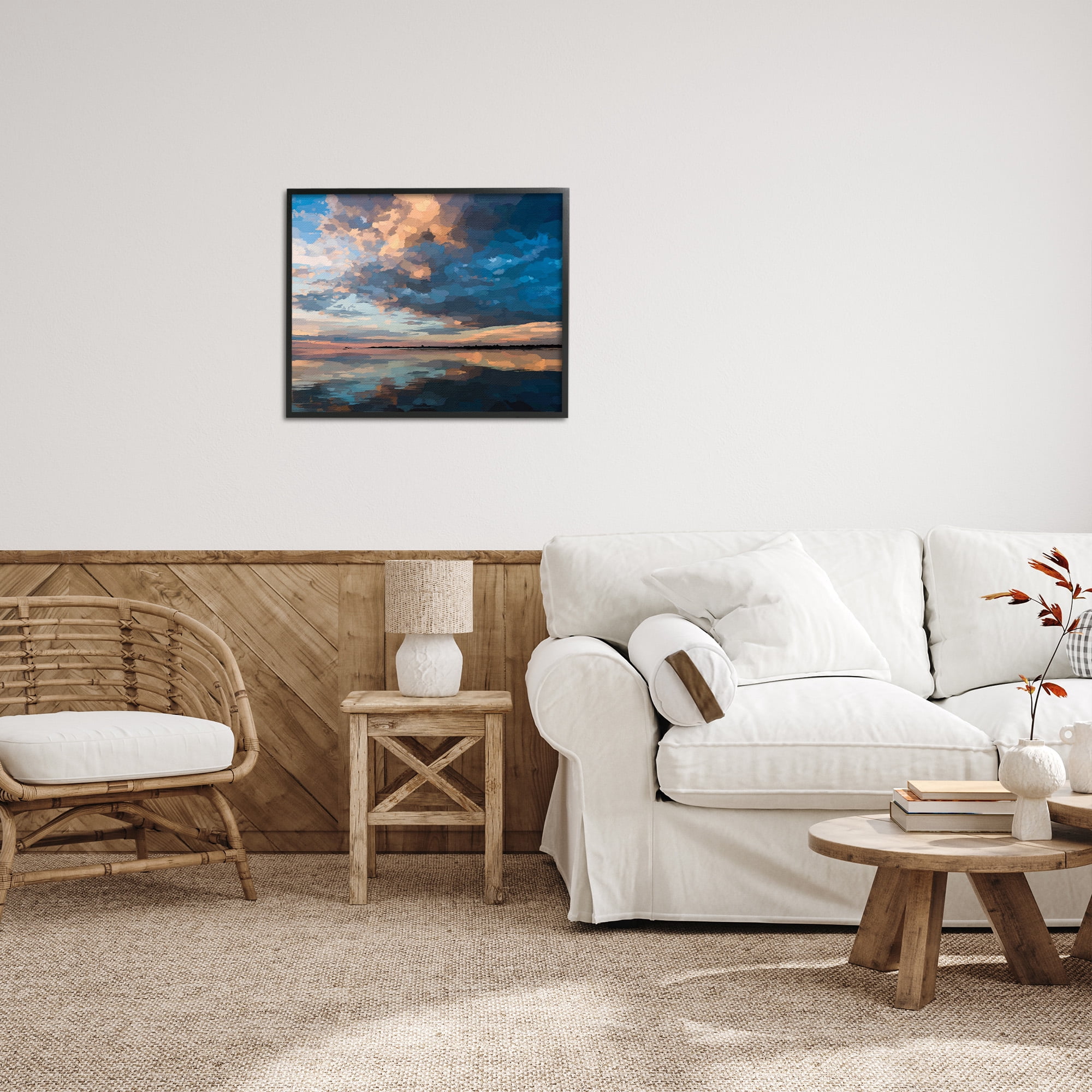 Stupell Industries Clouds & Sunset Reflection Landscape Painting Black Framed Art Print Wall Art, 30 x 24