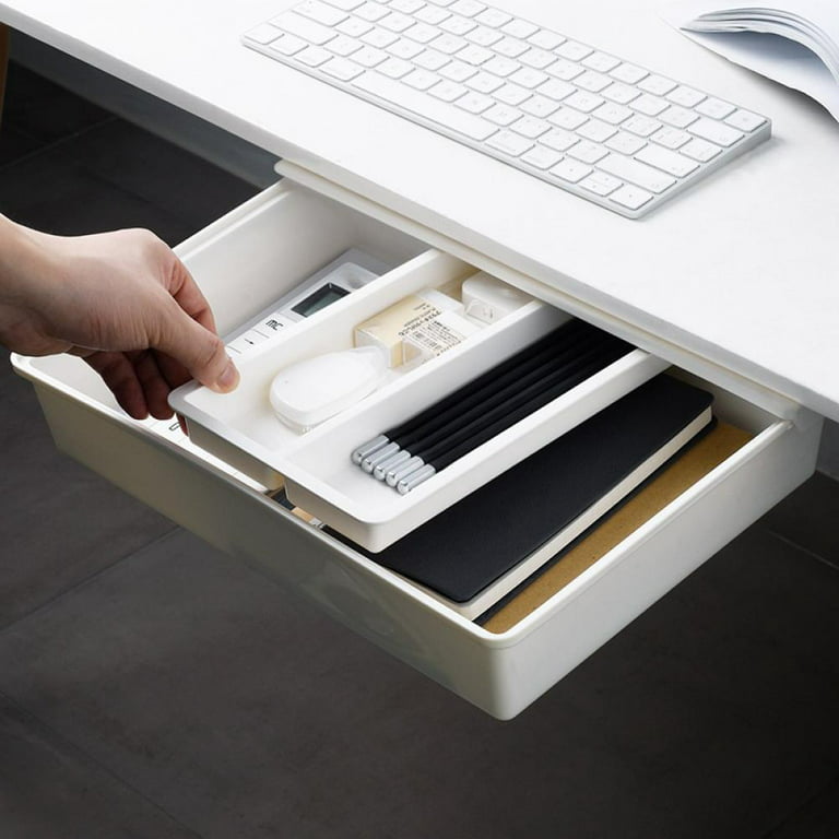 Self Stick Pencil Tray Desk Table Storage Drawer Organizer Box Under Desk  Stand.