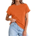 thumbnail image 3 of Lumtrix Womens Crew Neck Rolled Short Sleeve T Shirts Summer Cute Casual Oversized Tee Spring Solid Tops Orange 2XL, 3 of 6