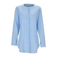 thumbnail image 4 of Womens Summer Tops T Shirts Solid Color Linen Longline Cardigan Size Available Tees,Blue,S, 4 of 7