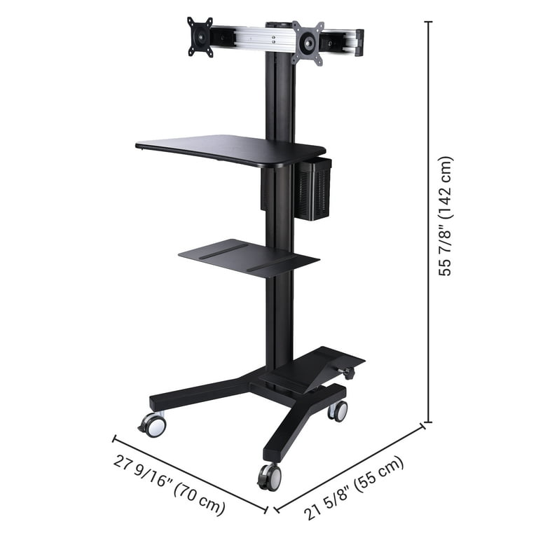Mobile computer cart with shelf outlet