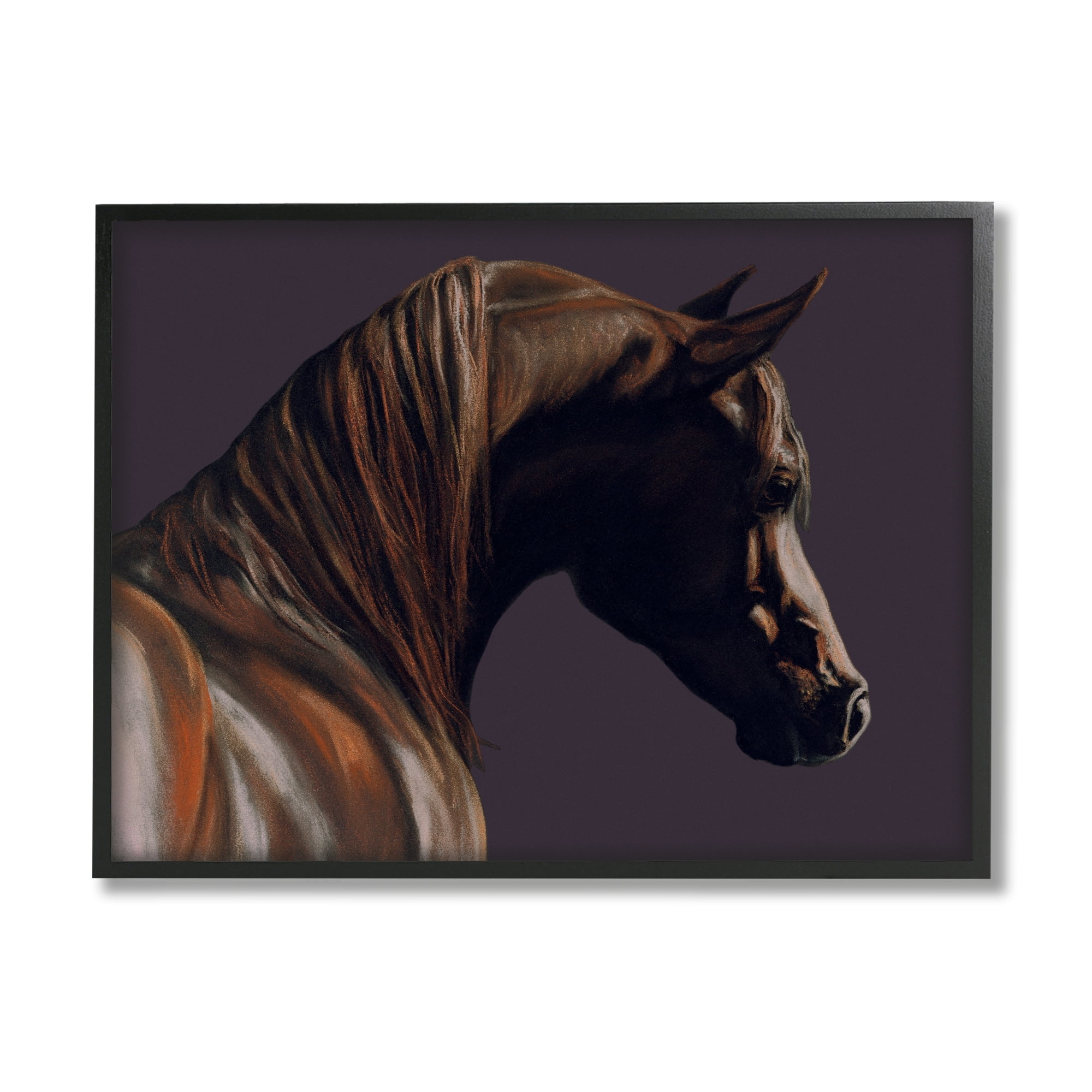 Stupell Industries Dark Horse Animal Portrait Animals & Insects Painting Gray Framed Art Print Wall Art