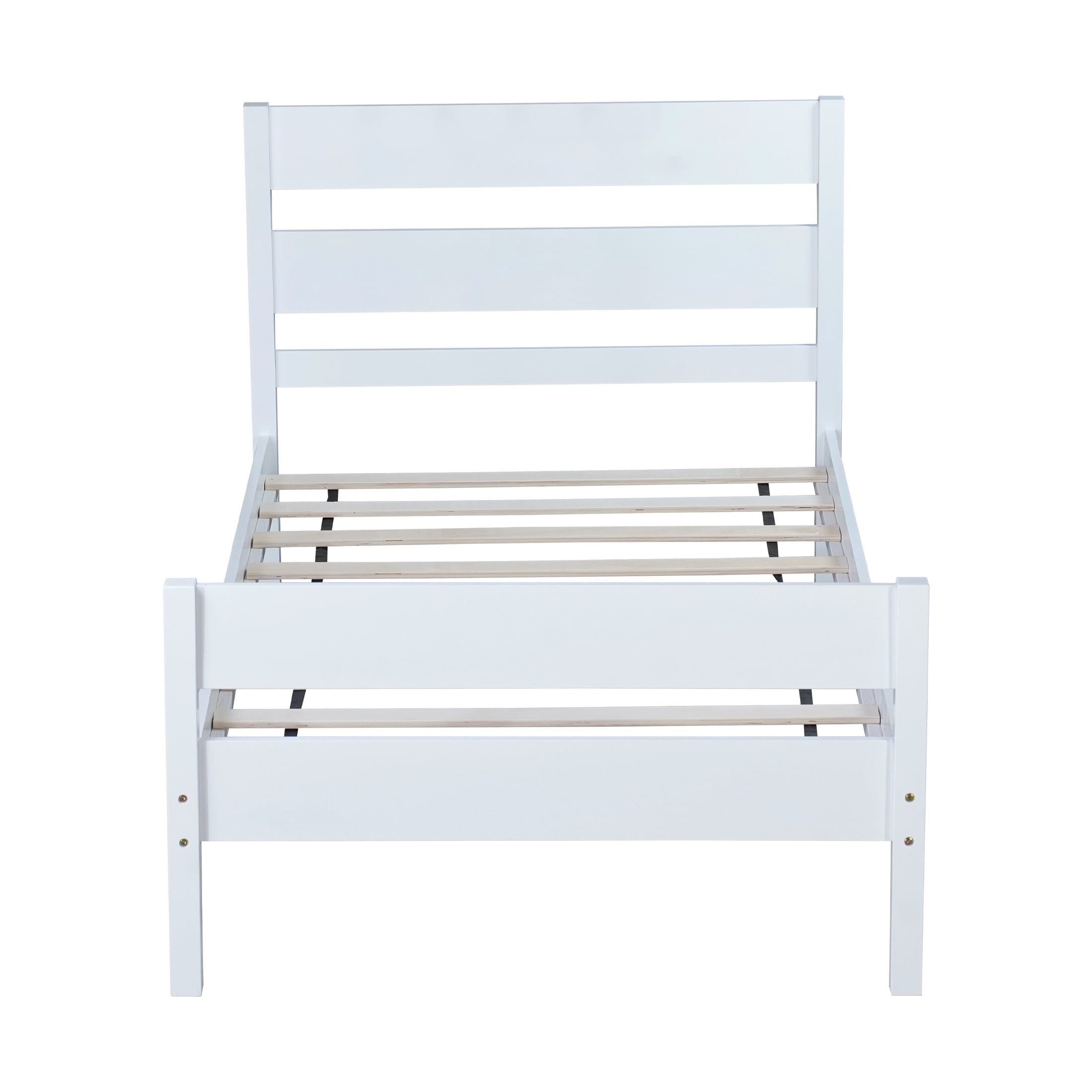 PORKISS Twin Size Bed Frame for Kids, Wood Bed Frame with Headboard/Footboard for Teens Boys Girls, No Box Spring Needed, White #2