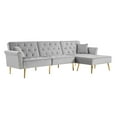 thumbnail image 4 of uhomepro Mid Century Couches and Sofas, Modern Reversible Sectional Sofa Bed with Golden Legs, Metal Nails Armrests, 2 Pillows, Velvet Fabric Couch for Living Room, Gray, 4 of 11