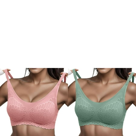 Wijhcboe 2 Pack Woman Bra Sports Lace Thin Underwear Female Women Bras Wireless Transparent Bras For Women Womens Bras Pack Lace Sexy Lingerie Bralette Tan Sports Bra For Compression Sports Bra