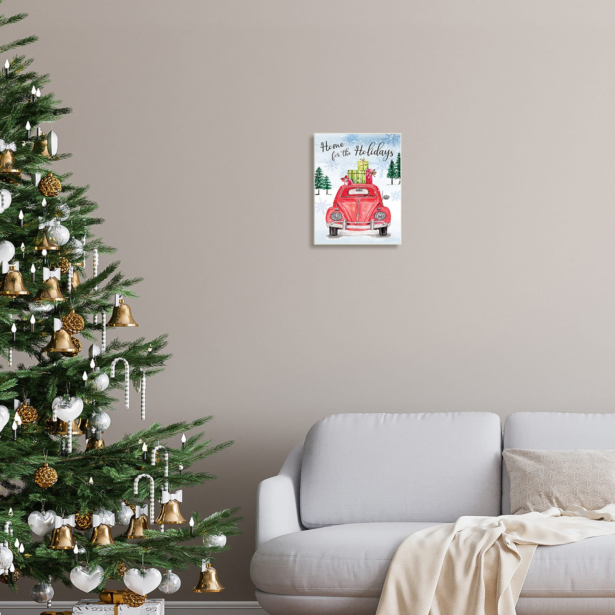 Home For Holidays Antique Car Carrying Christmas Gifts Transportation Graphic Art Unframed Art Print Wall Art