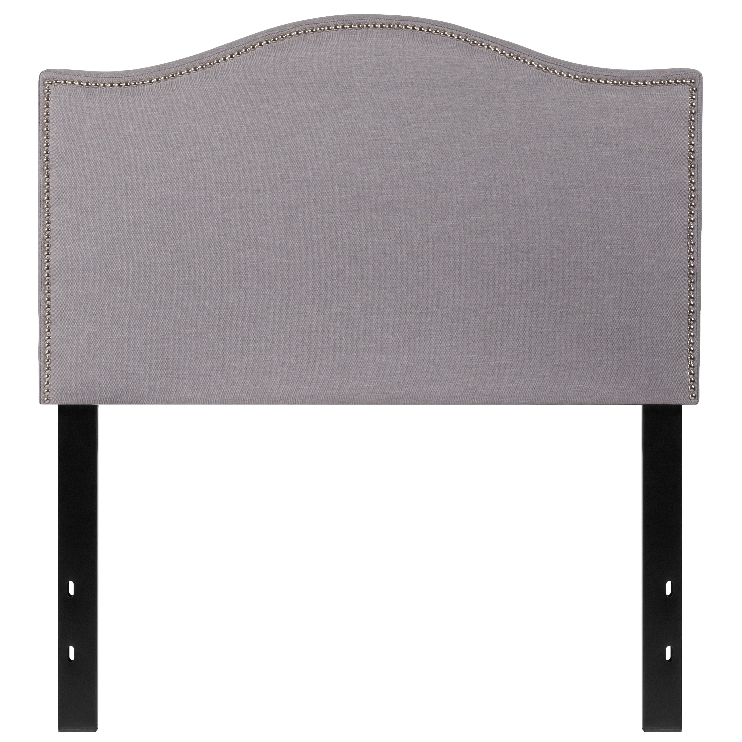 Emma + Oliver Upholstered Twin Size Headboard with Nailtrim in Light Gray Fabric