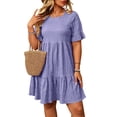 thumbnail image 2 of Admvng Womens Plus Size Casual Tiered Ruffle Dress Short Sleeve Round Neck Textured Summer Everyday & Vacation Dress, 2 of 8