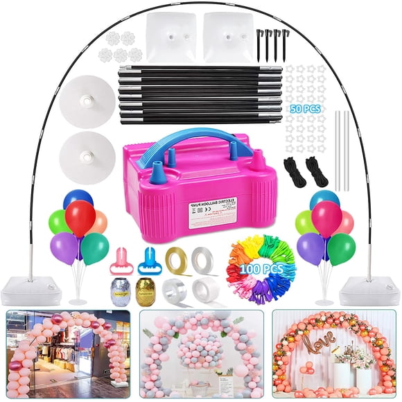 Balloon Arch Kit and Balloon Pump Electric, 10ft Wide Adjustable Balloon Arch Stand With 100Balloons 2Balloon Stands For Wedding