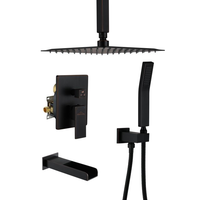 Boyel Living 10 Inch Ceiling Mount Rain Shower System Shower Combo Handheld Shower Oil Rubbed Bronze