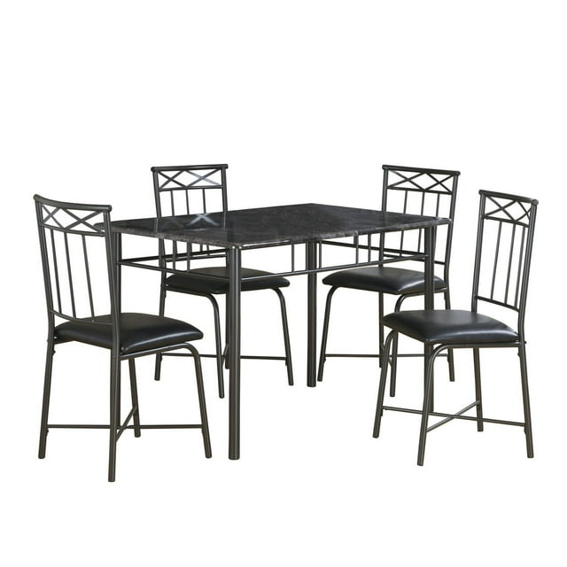 Monarch Specialties Dining Table Set, 5pcs Set, Small, 48" Rectangular, Faux Marble, Kitchen, Metal, Laminate, Brown Marble Look, Contemporary, Modern