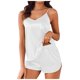 thumbnail image 1 of Conjunto de pijama sexy de seda para mujer: camisola y pantalones cortos de satén, tirantes finos en V, ropa de dormir tipo lencería para todas las estaciones, 1 of 5