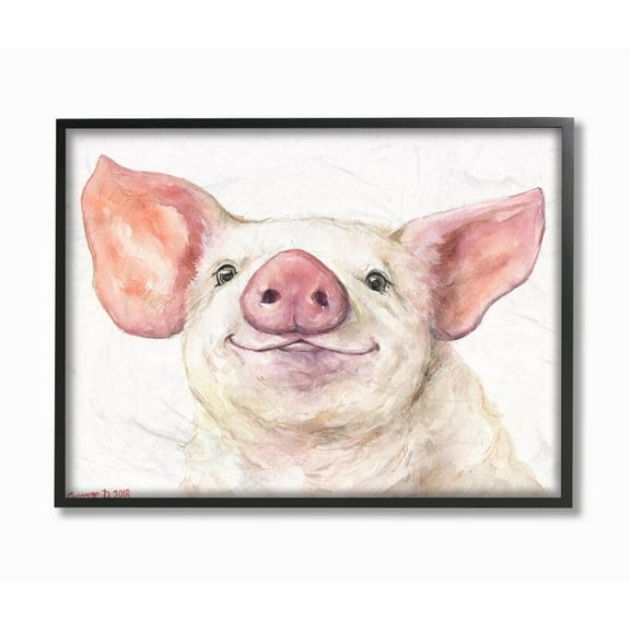 Stupell Industries Large Pig Head Animal Watercolor Painting Framed Giclee Texturized Art by George Dyachenko