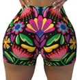 thumbnail image 2 of Haiem Colorful Floral Embroidery Mexican No Front Seam Biker Shorts for Women Yoga Workout Gym Bike Shorts with Tummy Control Moisture-Wicking-XX-Large, 2 of 9