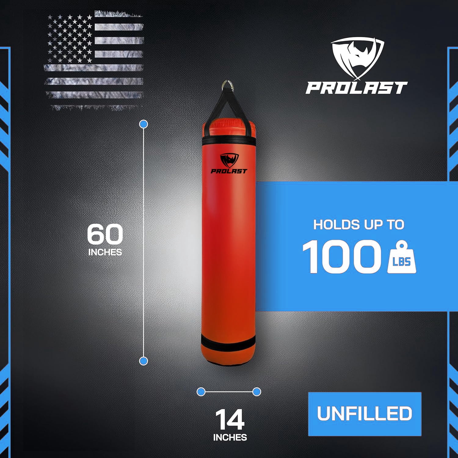 PROLAST Heavy Punching Bag 5 ft UNFILLED -Great for Boxing, MMA, Muay Thai - Unfilled with Bottom D-Ring ( Red )