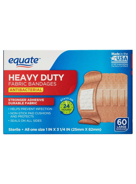 Equate Antibacterial Heavy-Duty Fabric Bandages, Large, 60 count