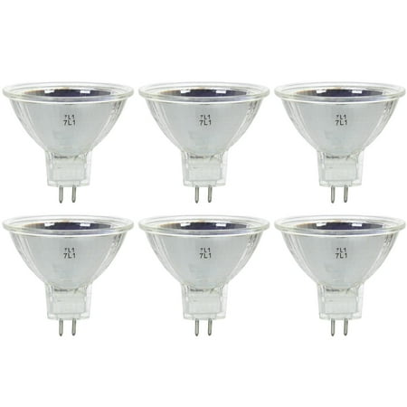 Narrow Base - 6 Pack Sunlite 75 Watt, 12° Narrow Spot, MR16 Mini Reflector, GU5.3 Bi-Pin Base