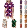 thumbnail image 5 of SUYIDA Girls Satin Pajama Set Halloween Pumpkin Ghost Print Shirts and Shorts Short Sleeve Button Down Sleepwear Soft 2 Piece Outfits, 5 of 5