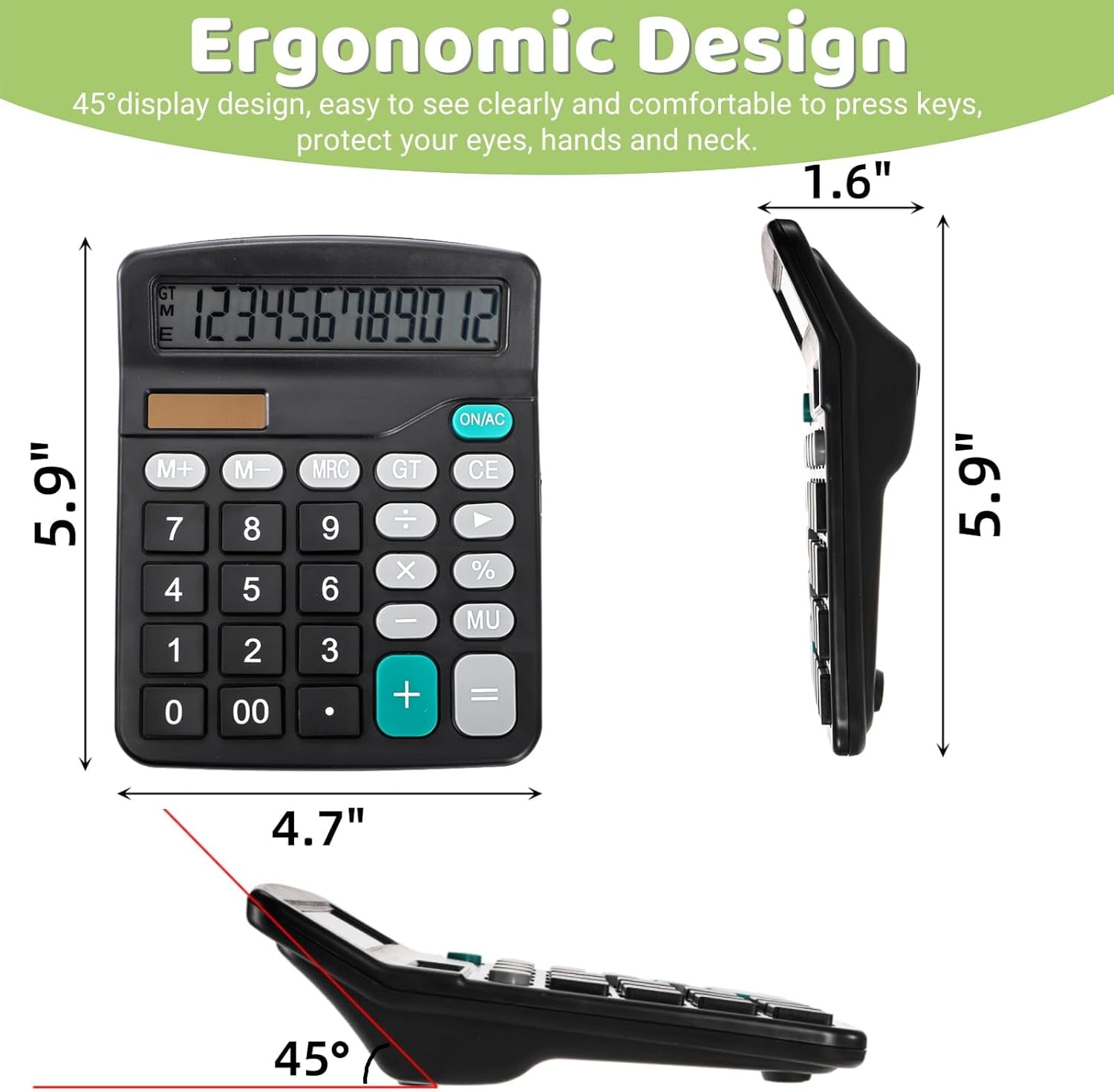 8 Pack Desktop Calculator 12 Digit, Solar Battery Basic Calculators, Dual Power Electronic Calculators with Large LCD Display, Sensitive Button Handheld for Office Home School, Black