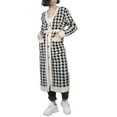 thumbnail image 5 of Yuemengxuan Female Fashion Houndstooth Print Long Sleeve Coat with Pockets and Waist Belt, 5 of 9
