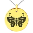thumbnail image 1 of Stainless Steel Kawari Kocho Butterfly Kamon Crest Engraved Small Medallion Circle Charm Pendant Necklace, 1 of 1