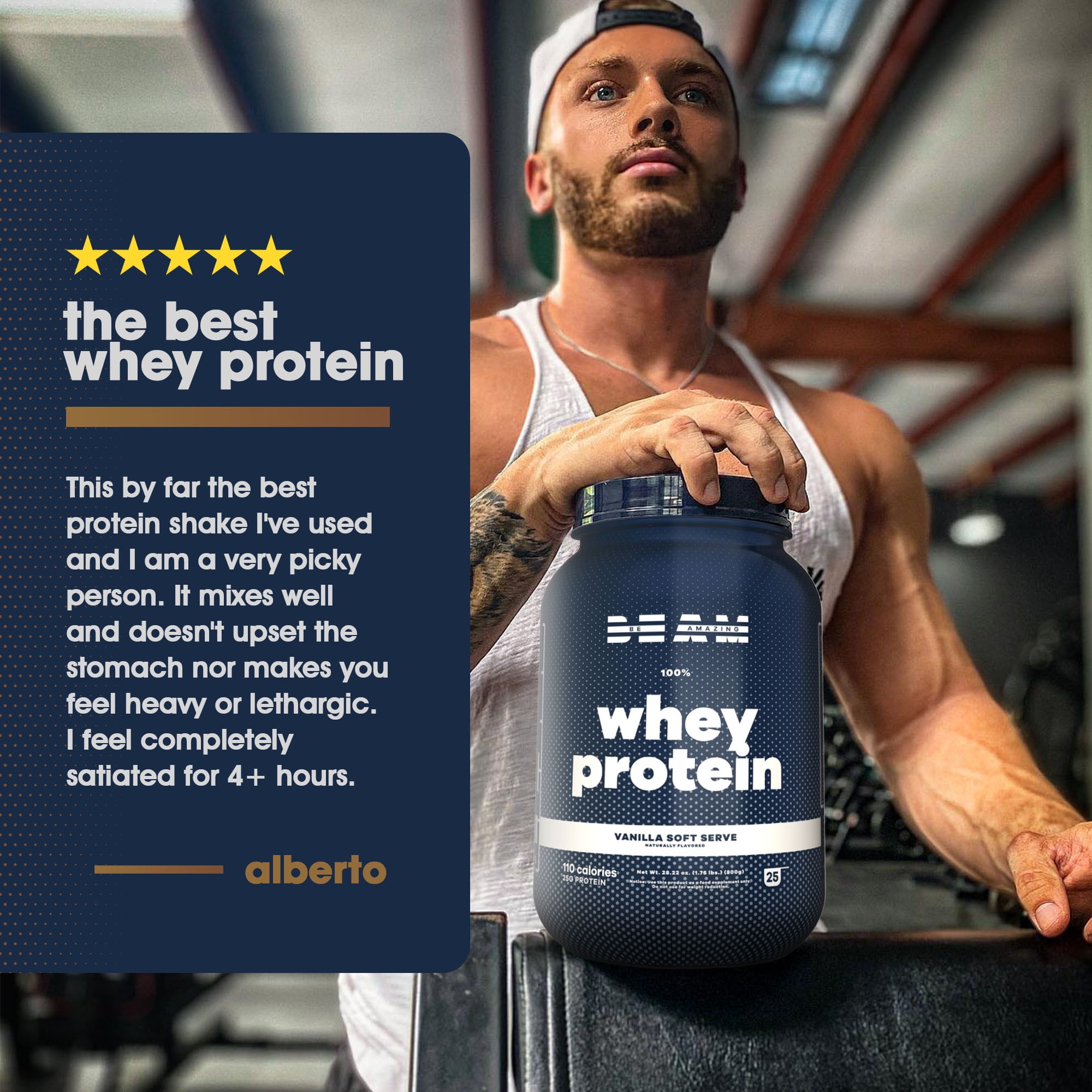 Beam Be Amazing - Whey Protein Isolate Powder | Soy and Gluten-Free Protein Powder for Muscle Grow Support | Post Workout Shake with Digestive
