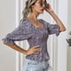thumbnail image 5 of Blusa de cintura con cinturón TUNC estampado floral mujer Top de peplum vintage Púrpura XL, 5 of 5