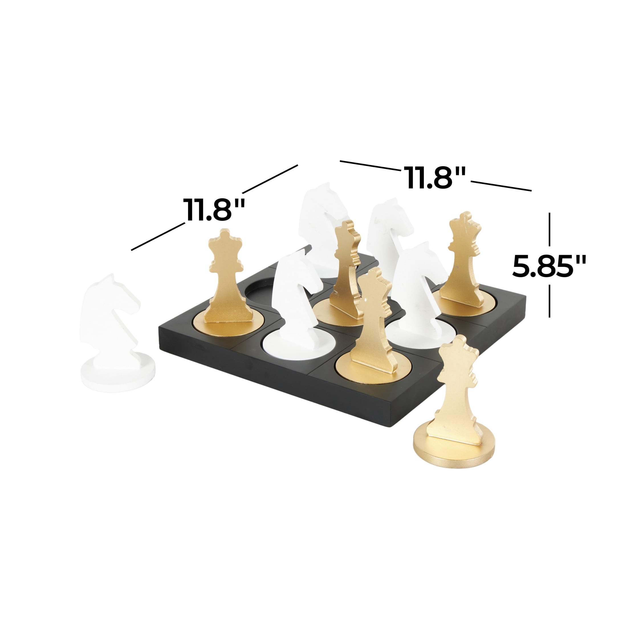 DecMode 12" x 6" Black Wood Chess Game Set with Gold and White Pieces, 1-Piece