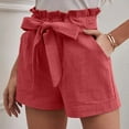 thumbnail image 4 of Shorts for Women Trendy Summer 2025 Ruffle Hem Bow Tie Waistband Casual High Waisted Beach Vacation with Pockets S-2XL, 4 of 8