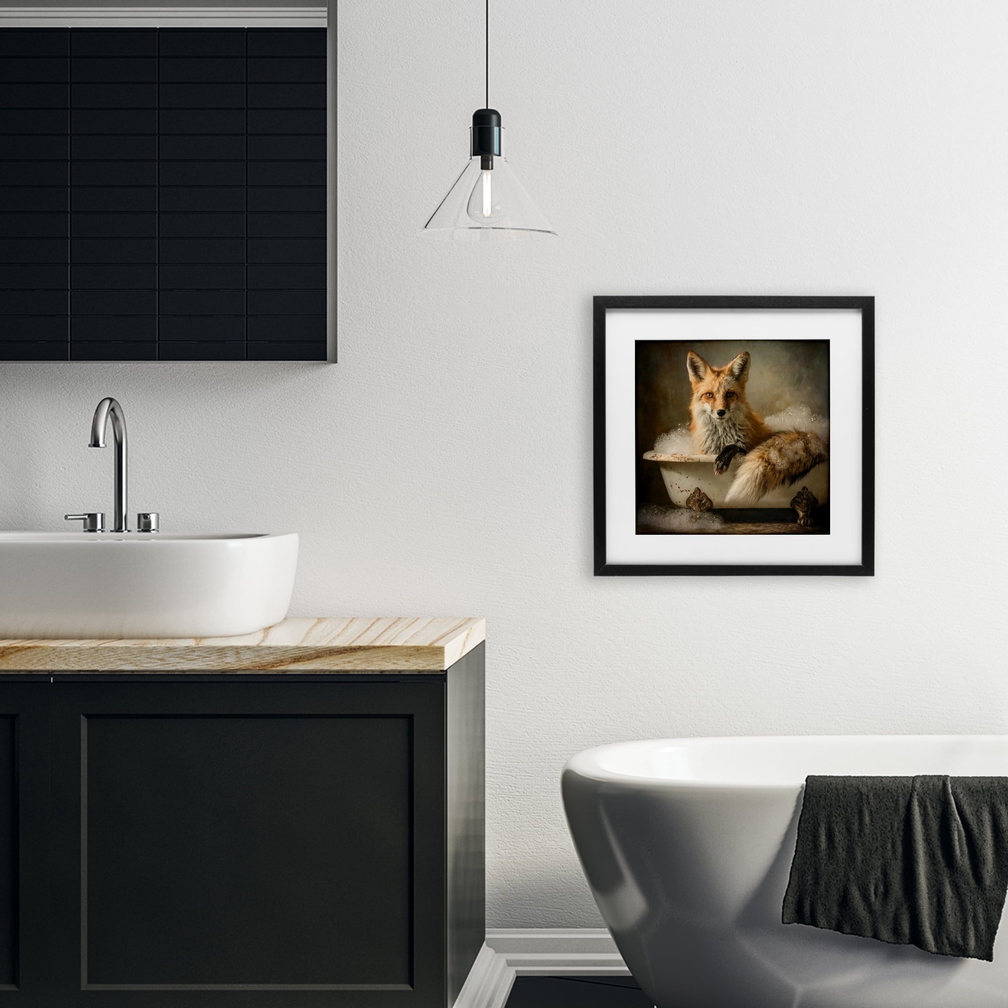 Stupell Industries Red Fox Bubble Bath Black Framed Print Under Glass, design by Tina LeCour