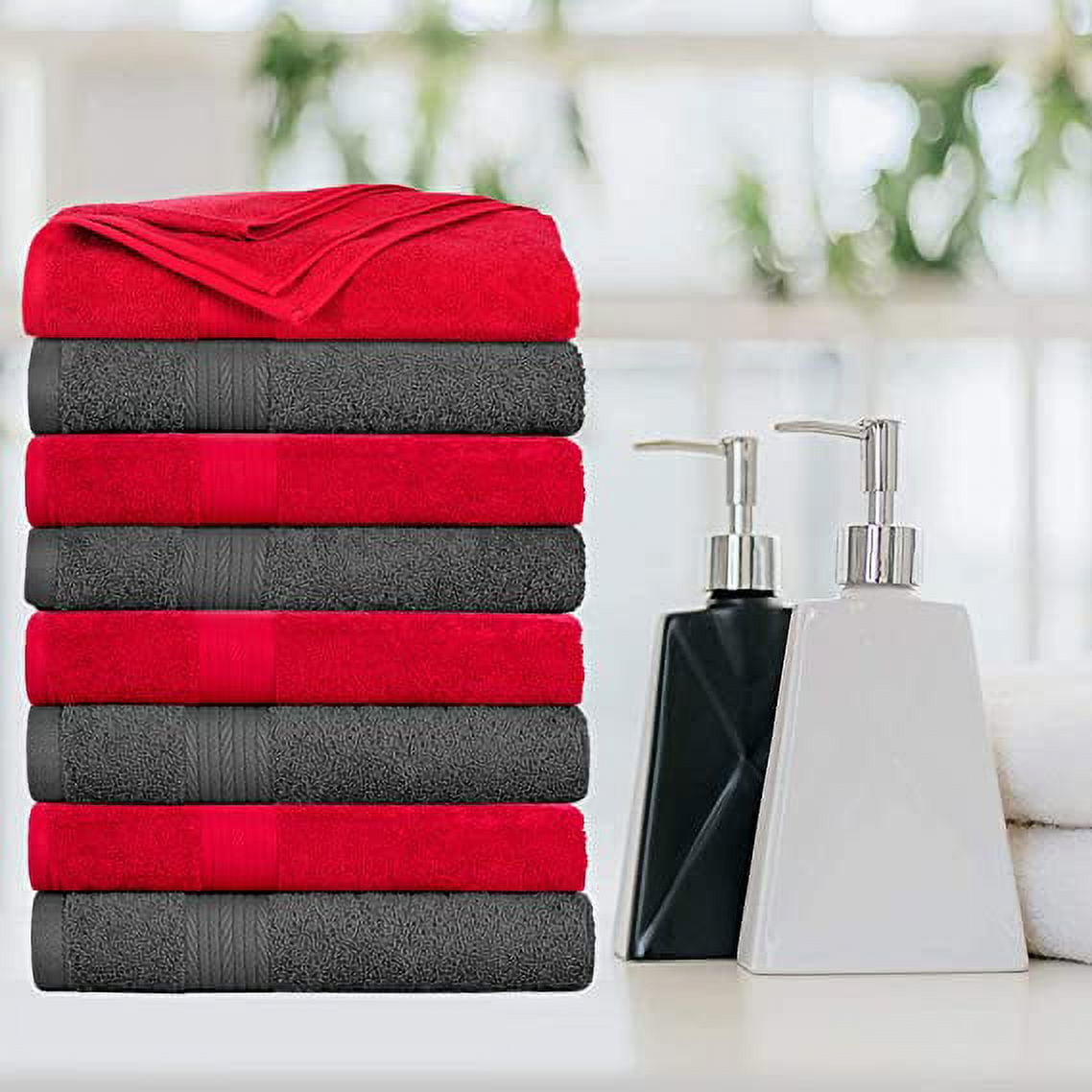 Christmas Decor Luxury Medium Red Bath Towels Pack of 6 for Bathroom 24 x 48 inch Cotton, Adult Unisex