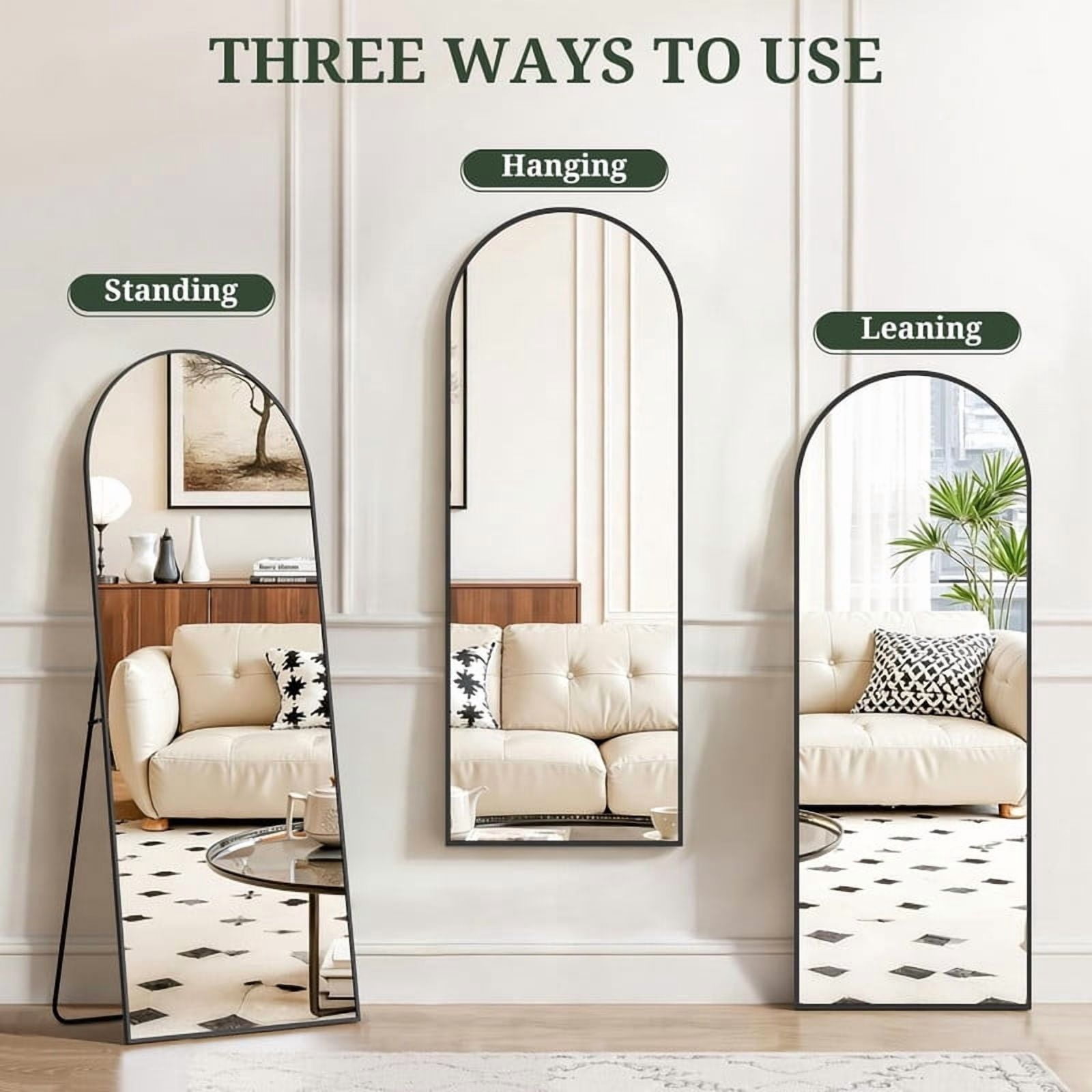 Easy4Home 59"x16" Arched Full Length Mirror Freestading Full Body Floor Mirror, Black