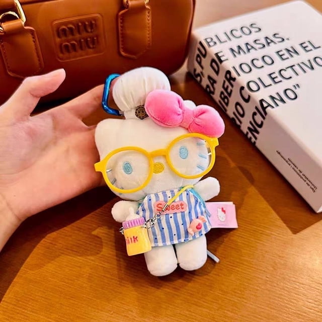 hello Cartoon Red Glasses Apron Keychain Plush Toy Backpack Doll Plush Keychain for Women Style 34