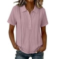 thumbnail image 3 of Babysbule Women's Point Collar Short Sleeve Button Front Contrast Stitching Relaxed Fit Casual Work Everyday Top, 3 of 8