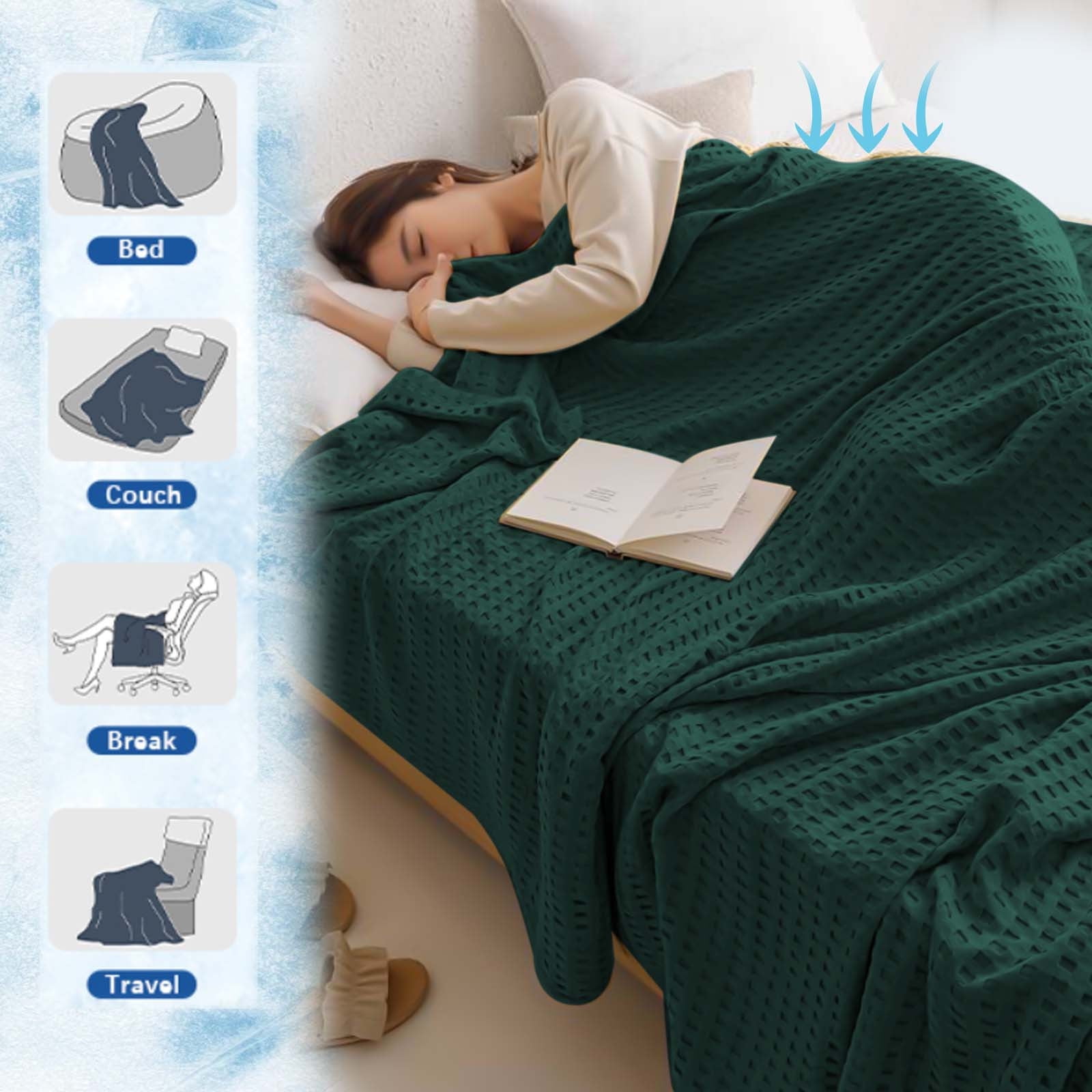 Loyerfyivos Cotton Blankets Queen Size for Bed - Waffle Weave Blankets for Summer, Lightweight and Breathable Soft Woven Blankets for Spring, White, 43.31x59.05in (Army Green)