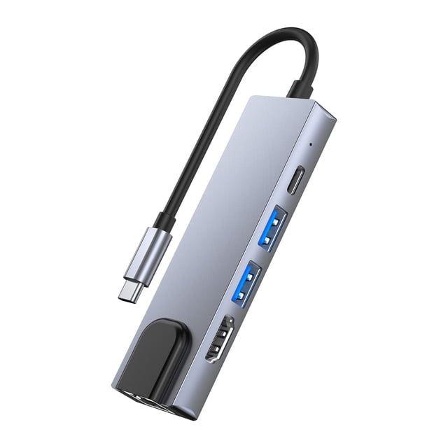 Riwcyla 5,in,1 USB C Hub Multi,function Type C Docking Station with 4K@30Hz H*M*+USB3.0+USB3.0+RJ45+87W Power Delivery Ports for Laptops Tablets Smartphones with Type C Port