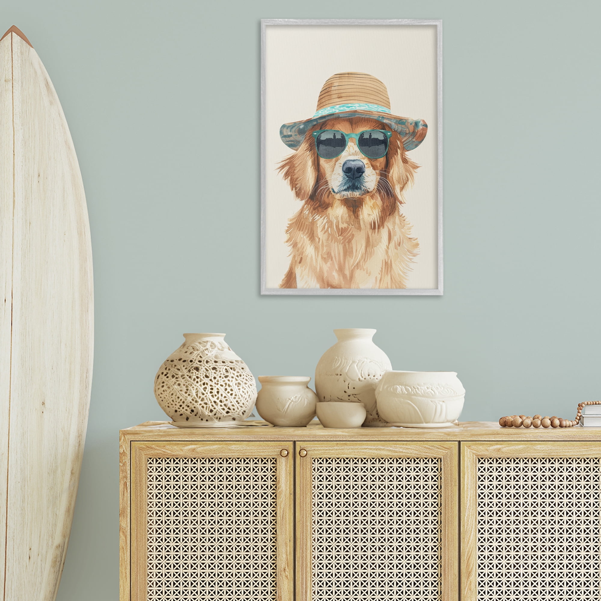Stupell Industries Hipster Labrador Dog Animals & Insects Painting Gray Framed Art Print Wall Art, 20 x 30
