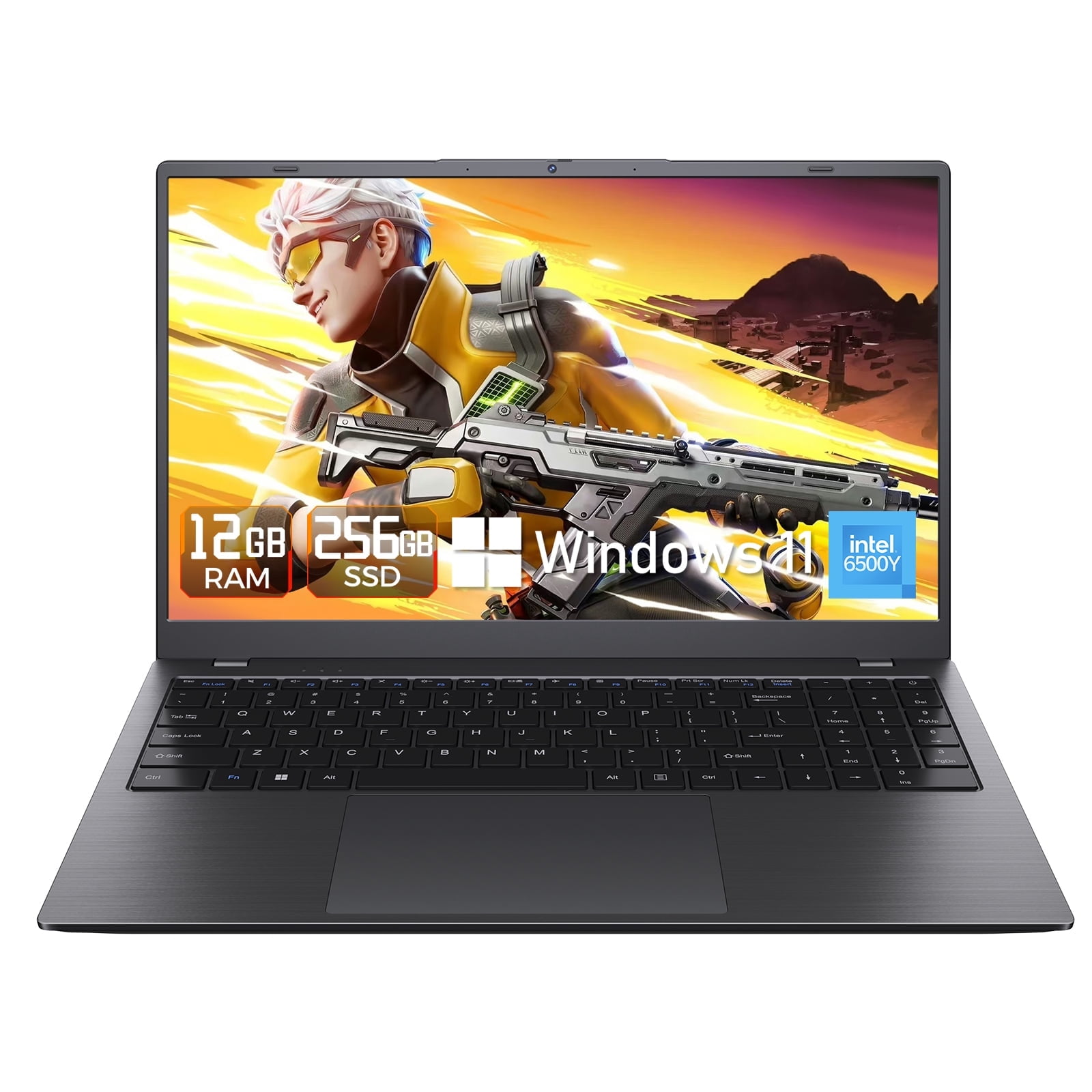 HYYUO Laptop Computer, 15.6inch FHD Display 12GB RAM 256GB SSD, Intel 6500Y 2 Cores, Office 2024 Windows 11, Type-C PD Dual 4K Output for Work Study