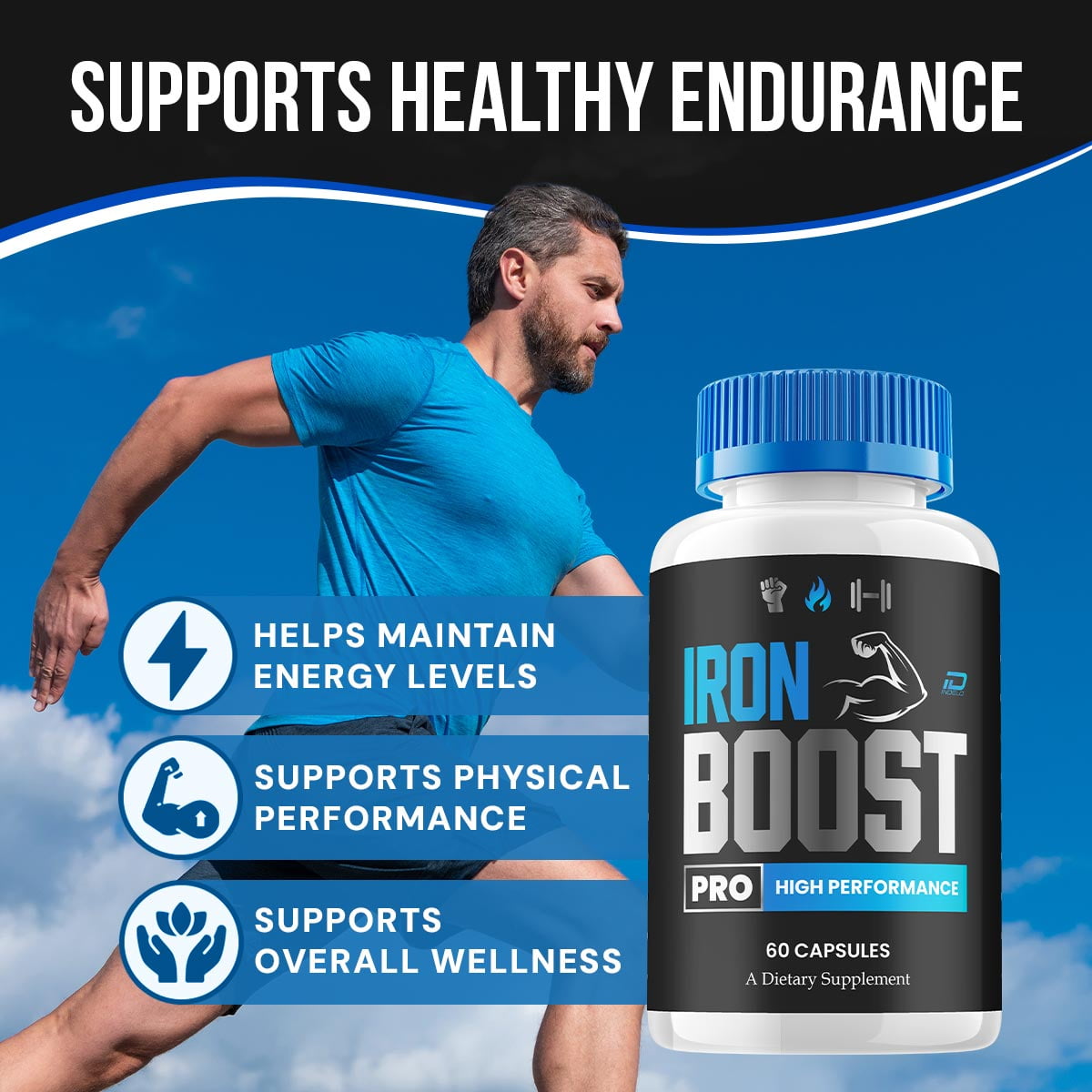 Iron Boost Pro for Men Capsules – IronBoost Pro Vitamin Complex, Energy, 3 Pack, 180 Capsules