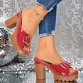 thumbnail image 4 of Rokment Women's Platform Heels Slides Sandals Ladies 2026 Fashion Casual Leather Metal Buckle Peep Toe Chunky Block Extra Heeled Dressy Slip on Comfortable Walking Summer Backless Shoes Red Size 7, 4 of 7