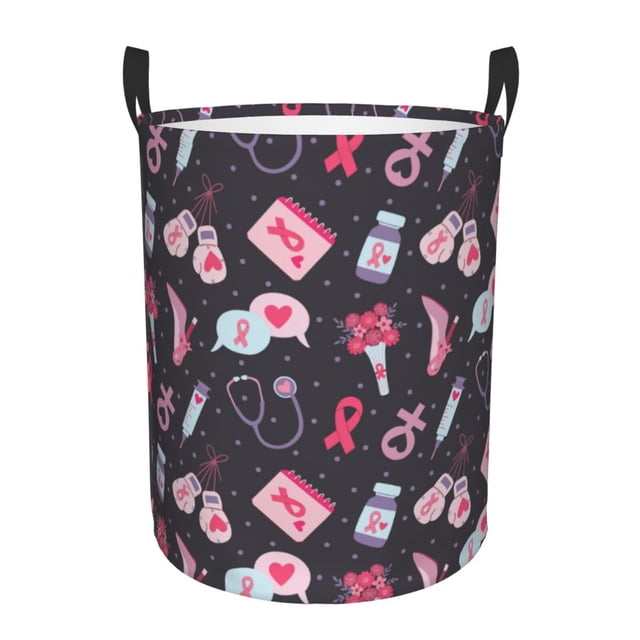 Balery Breast Cancer Awareness1 Cesta de ropa redonda con asas, impermeable, independiente, para ropa, juguetes, dormitorio y familia-Medium