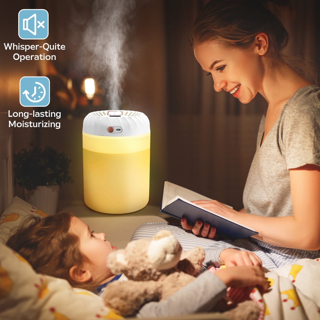 RAPOBRIX 3L Cool Mist Humidifier with 7 Cycling Colors - Top Fill for Room & Home